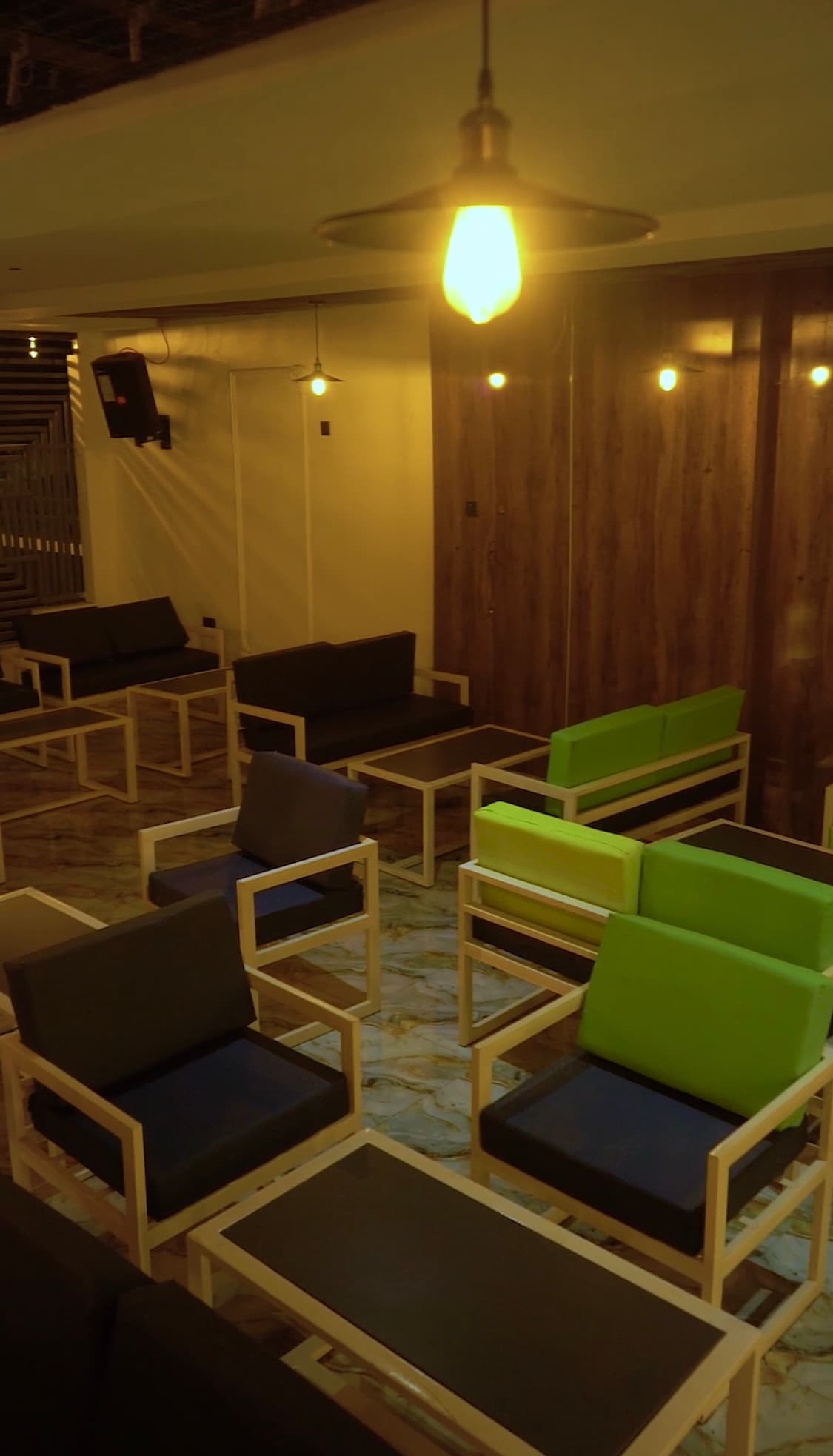 Restaurant exterior view at dusk